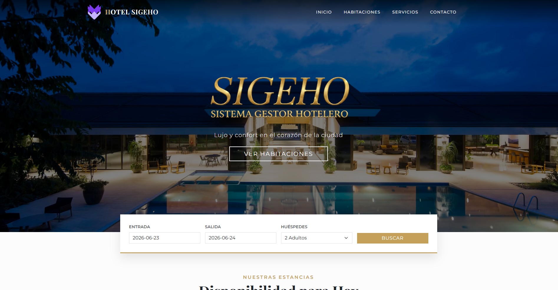 Pantalla de Inicio SIGEHO